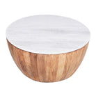 Cecile Mango Wood Drum Coffee Table With Marble Top