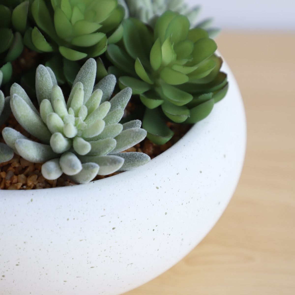 Potted Artificial Plant - Zed Faux Succulent Arrangement In Low White Pot 7.1"