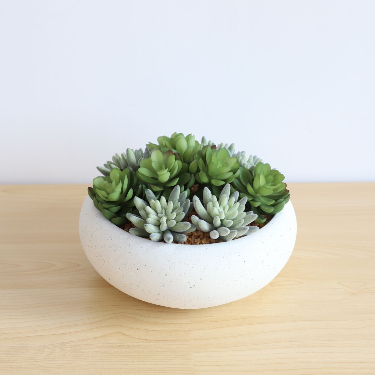 Potted Artificial Plant - Zed Faux Succulent Arrangement In Low White Pot 7.1"