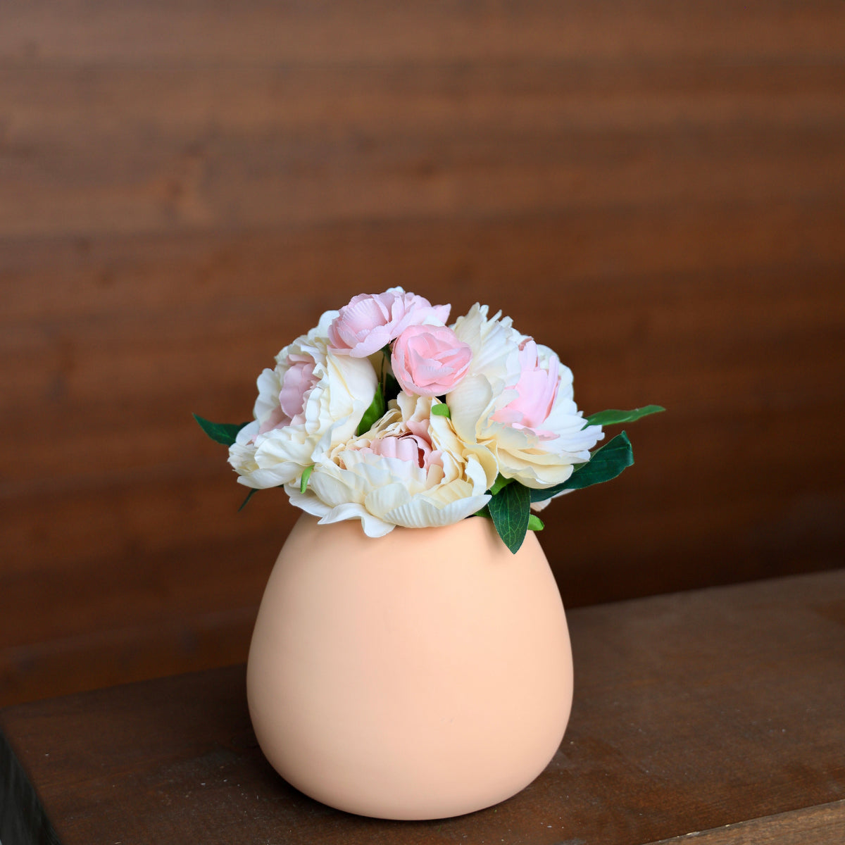 Peach Pink And Cream Artificial Peony Flower Bouquet 13’’X8’’